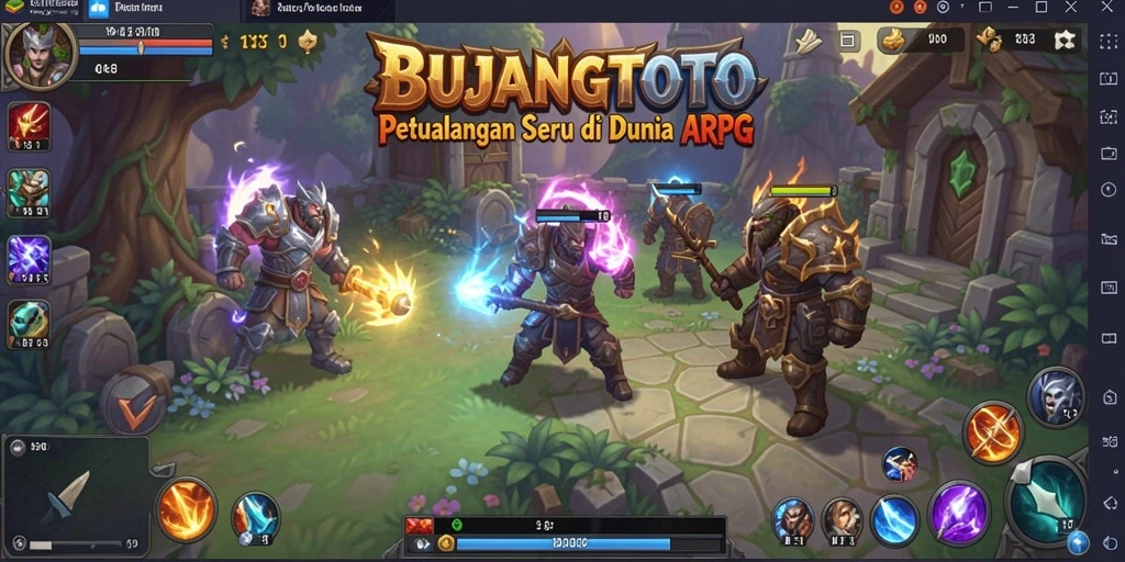 Screenshot gameplay menunjukkan pertempuran epik dalam BUJANGTOTO.