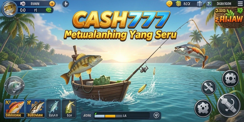 Tampilan gameplay seru dari CASH777 saat memancing ikan di laut.