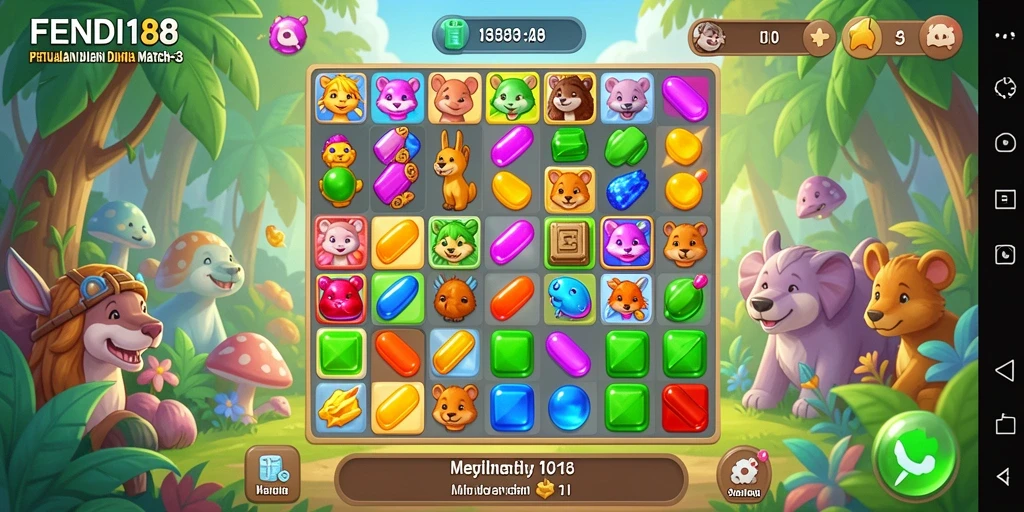 Tangkapan layar gameplay FENDI188 menunjukkan keseruan mencocokkan buah-buahan.
