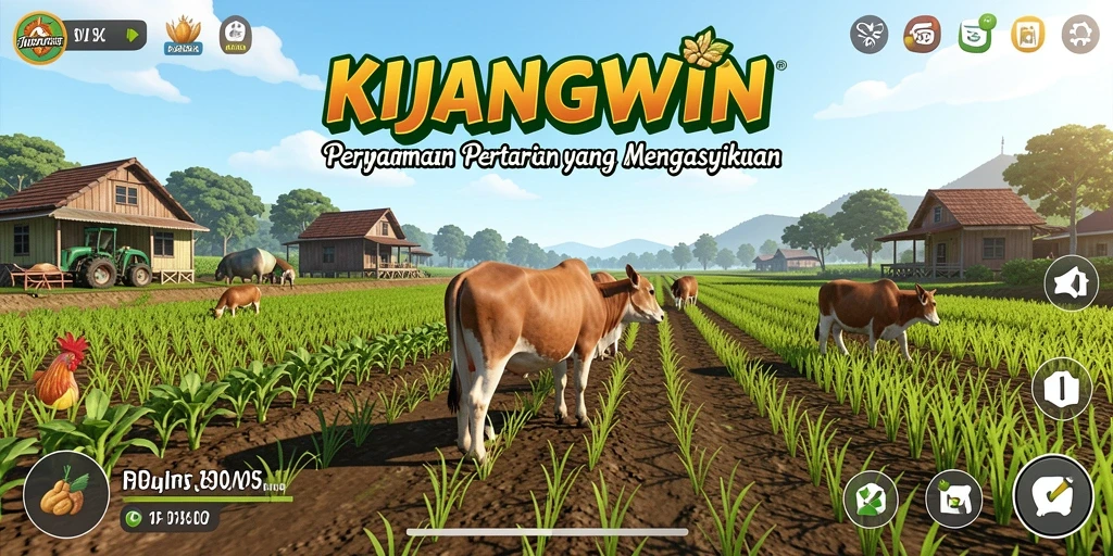 Tampilan gameplay KIJANGWIN yang menarik dengan ladang hijau subur.