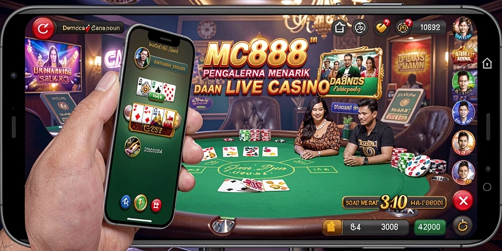 Screenshot gameplay Live Casino MC888 yang menampilkan dealer profesional dan permainan menarik.