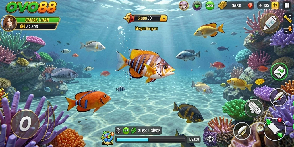 Tampilan screenshot OVO88 yang menunjukkan momen seru menangkap ikan.