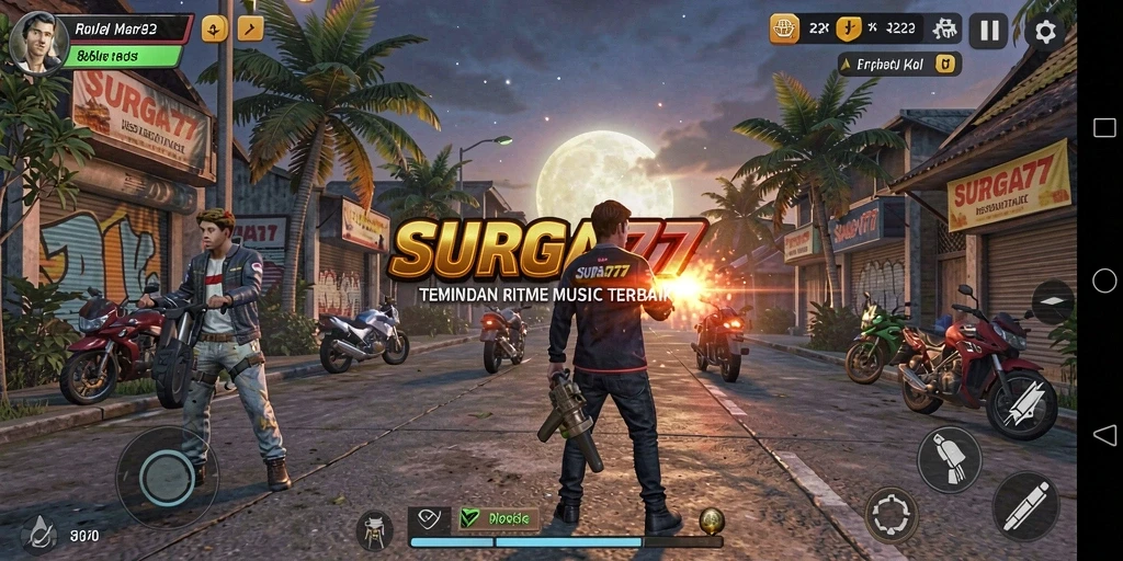 Tampilan gameplay utama SURGA77 yang penuh warna dan interaktif.