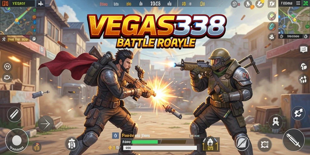 Tampilan gameplay mendebarkan di medan perang Battle Royale.